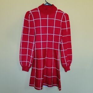 NWT Crystal Doll Red/ Silver Grid Pattern Dress